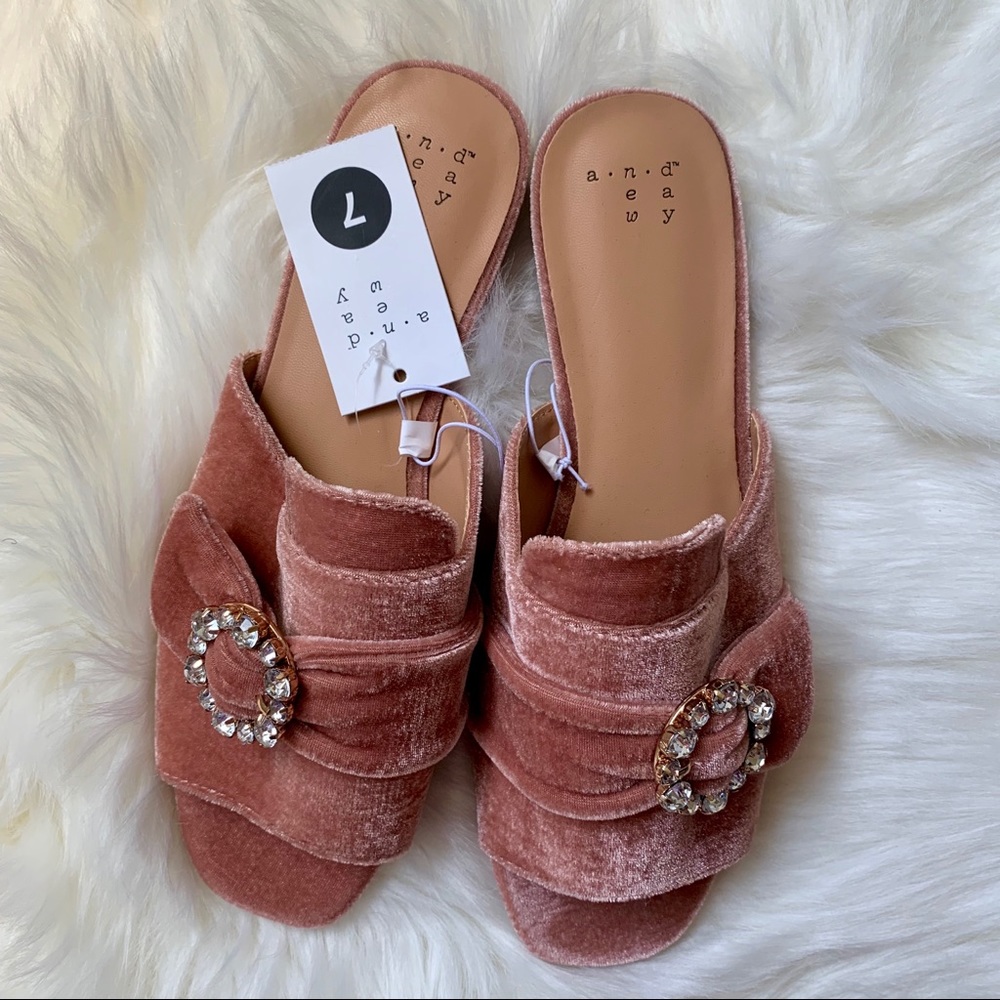 Velvet Embellished Slide Sandals